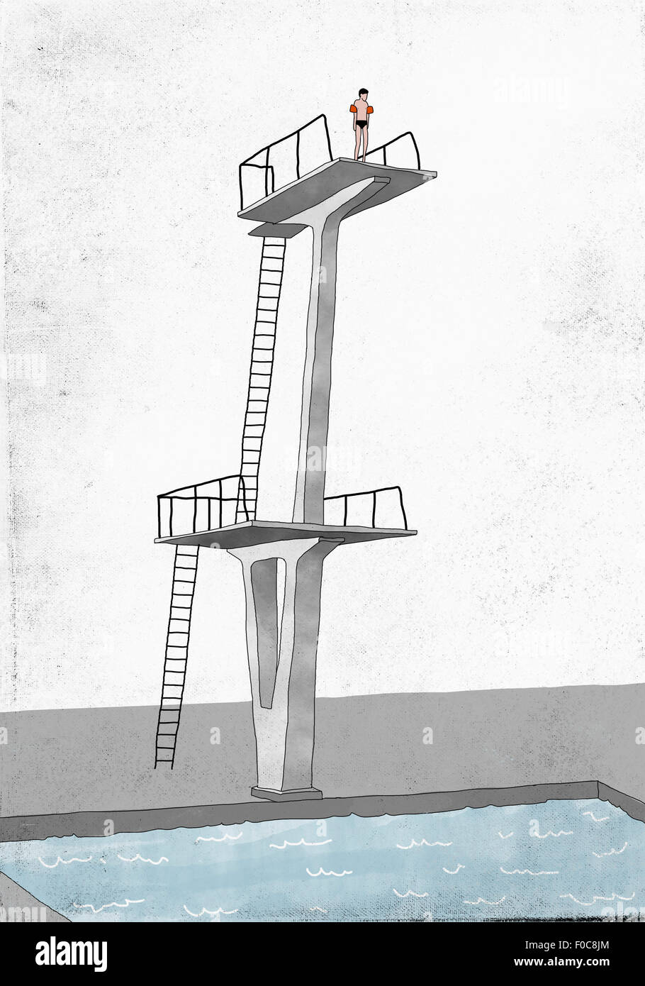Immagine illustrativa dell'uomo in piedi sul trampolino si prepara a  tuffarsi in piscina Foto stock - Alamy