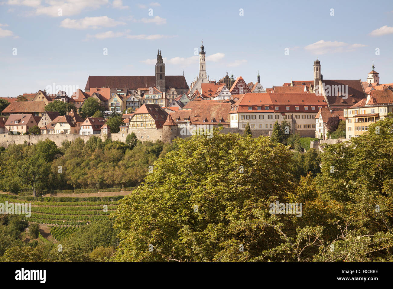 Vista sulla città, Rothenburg ob der Tauber, Franconia, Baviera, Germania Foto Stock