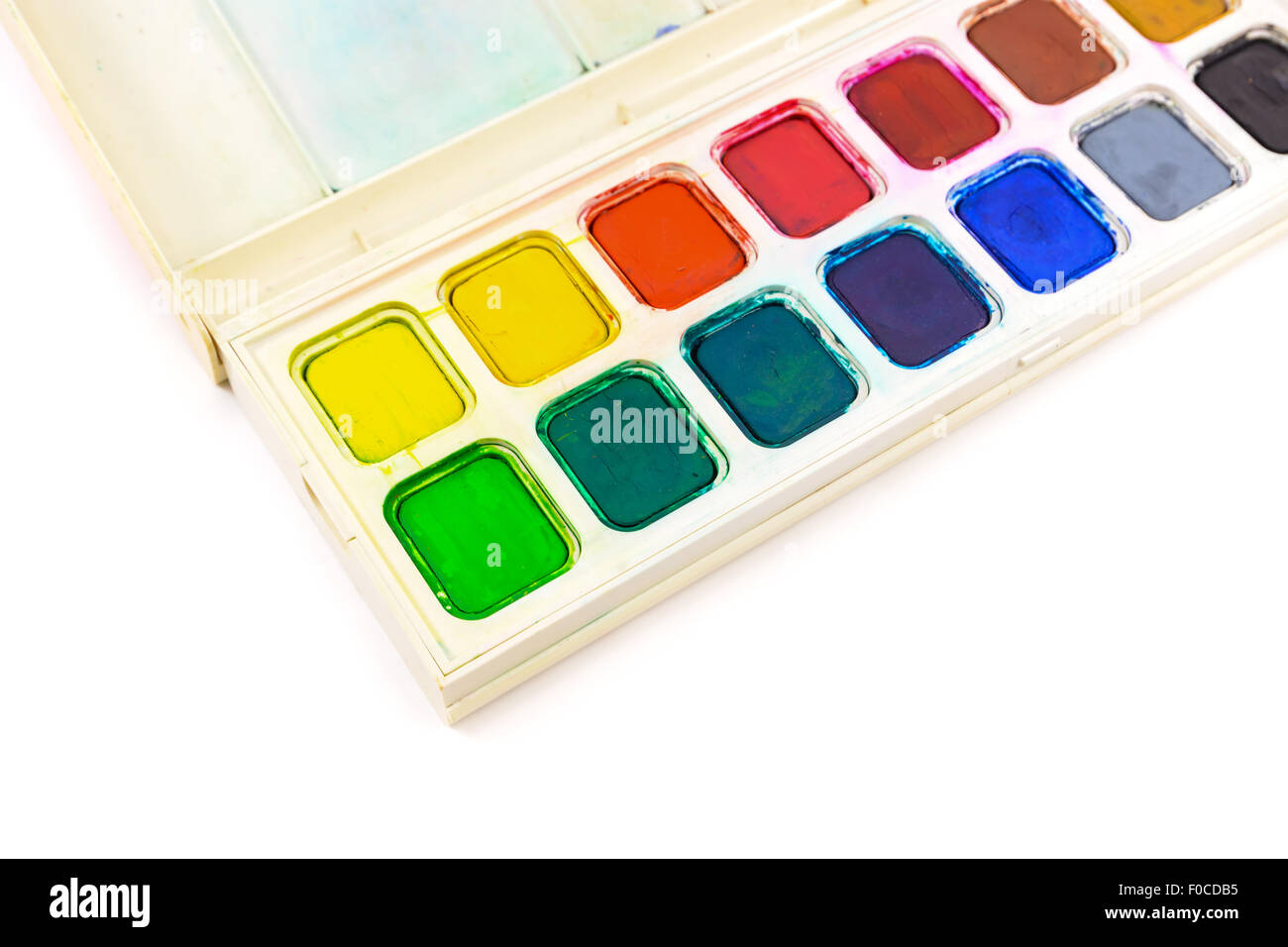 Vassoio di vernice colorata isolati su sfondo bianco Foto Stock