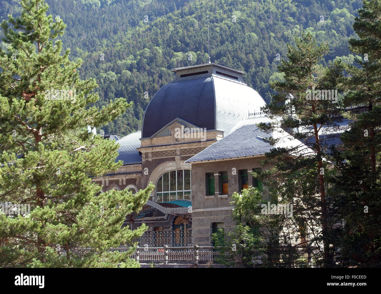 A Canfranc stazione ferroviaria nei Pirenei spagnoli vicino al confine Francese Foto Stock