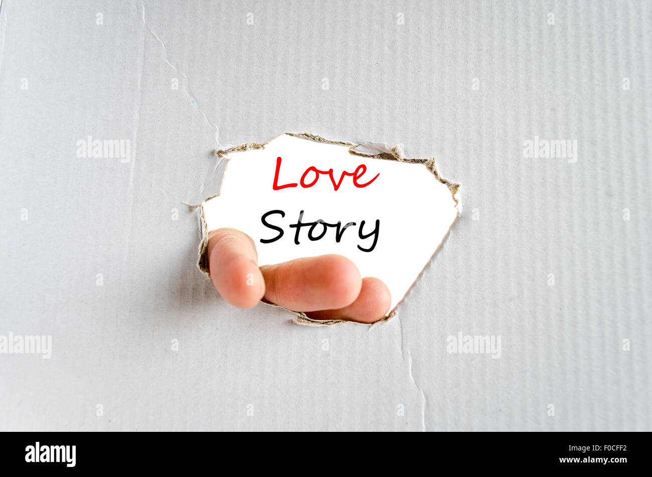 Una storia di amore il testo concetto isolato su sfondo bianco Foto Stock