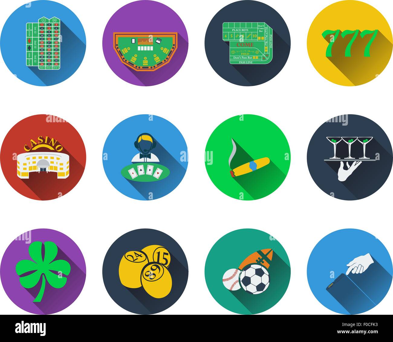 Set di icone di gioco d'azzardo in design piatto Illustrazione Vettoriale