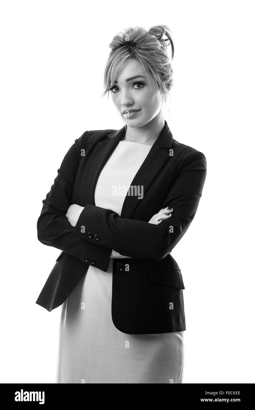 Business Woman Standing attraversando le braccia Foto Stock