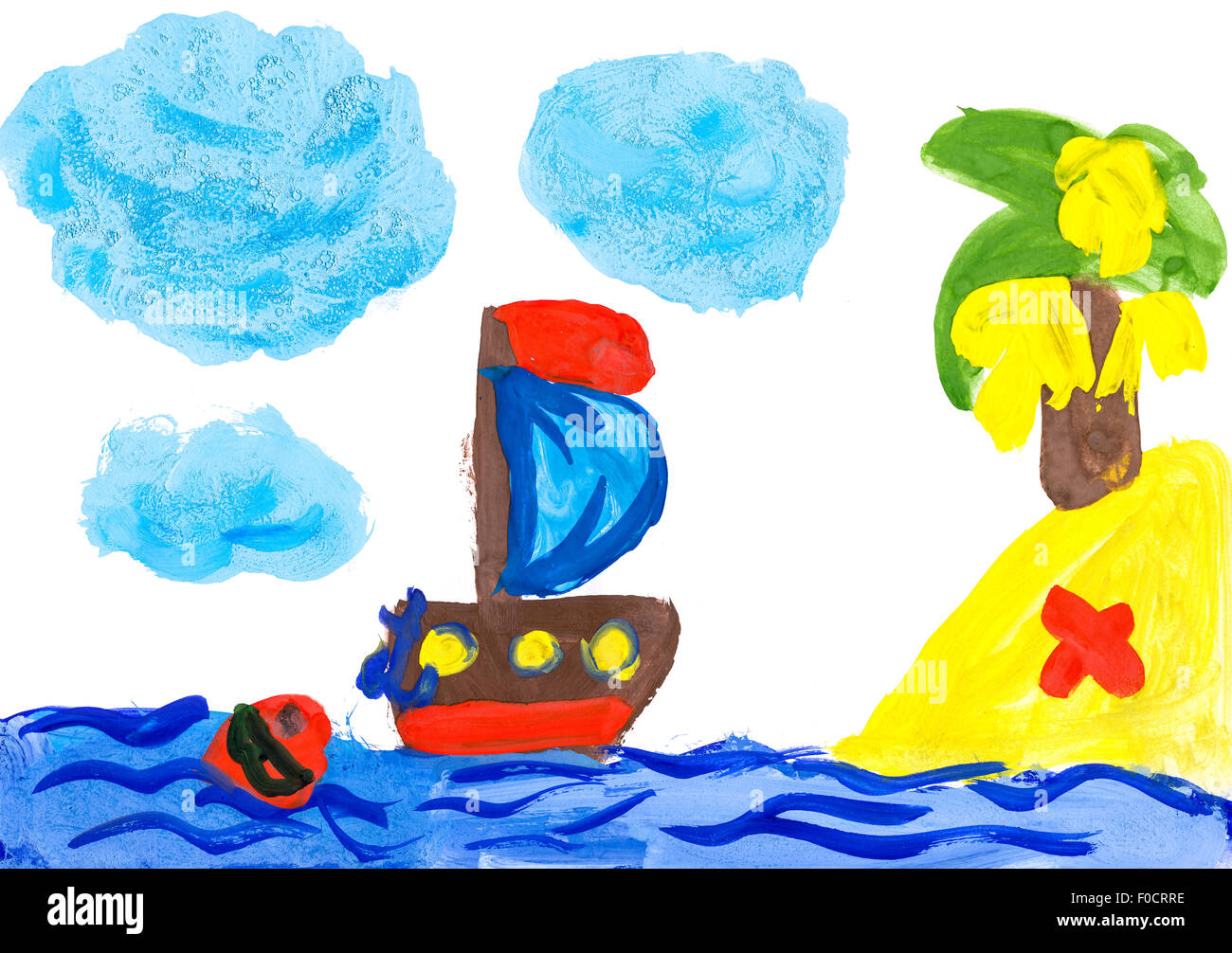 In Barca A Vela E Isola Per Bambini Disegno Foto Immagine