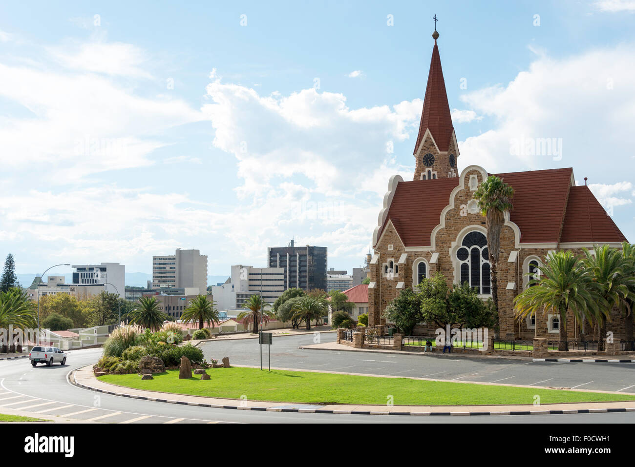 Vista sulla città e comunità Luterana Chiesa di Cristo, Fidel Castro Street, Windhoek (Windhuk), Regione di Khomas, Repubblica di Namibia Foto Stock