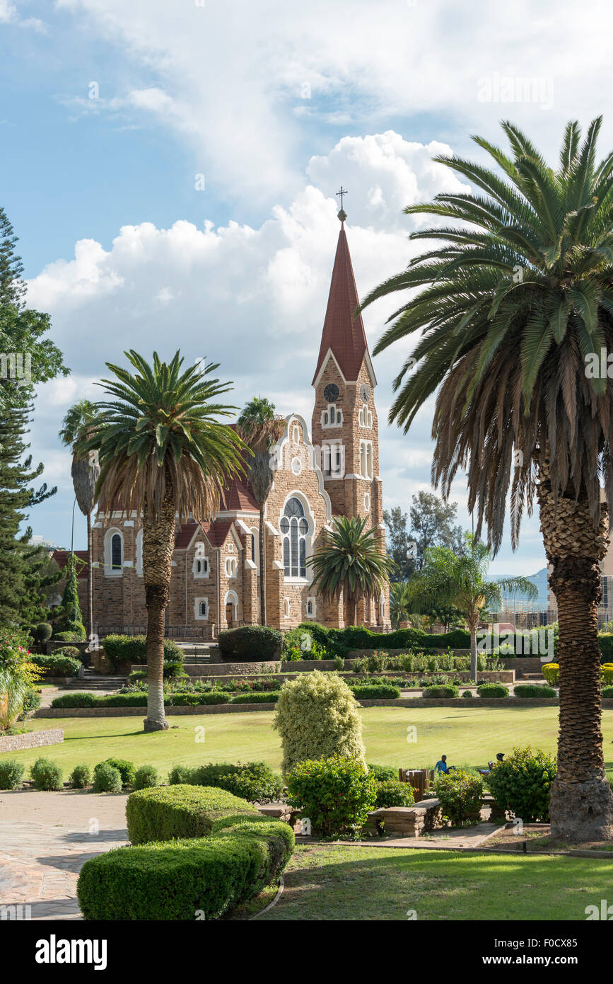 Cristo Luterana Chiesa dai giardini del Parlamento europeo, Robert Magabe Avenue, Windhoek (Windhuk), Regione di Khomas, Repubblica di Namibia Foto Stock