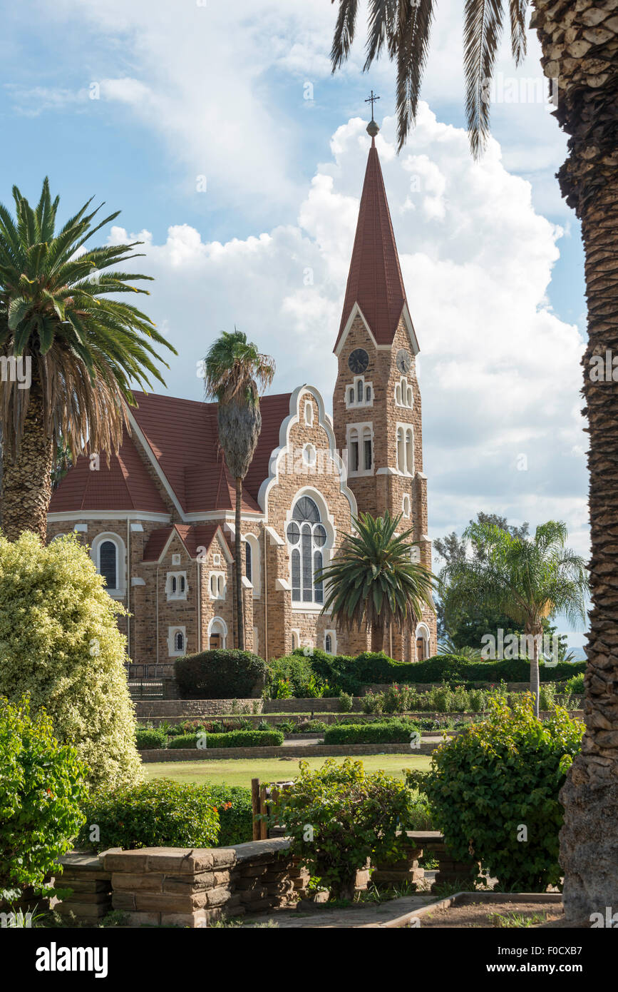 Cristo Luterana Chiesa dai giardini del Parlamento europeo, Robert Magabe Avenue, Windhoek (Windhuk), Regione di Khomas, Repubblica di Namibia Foto Stock