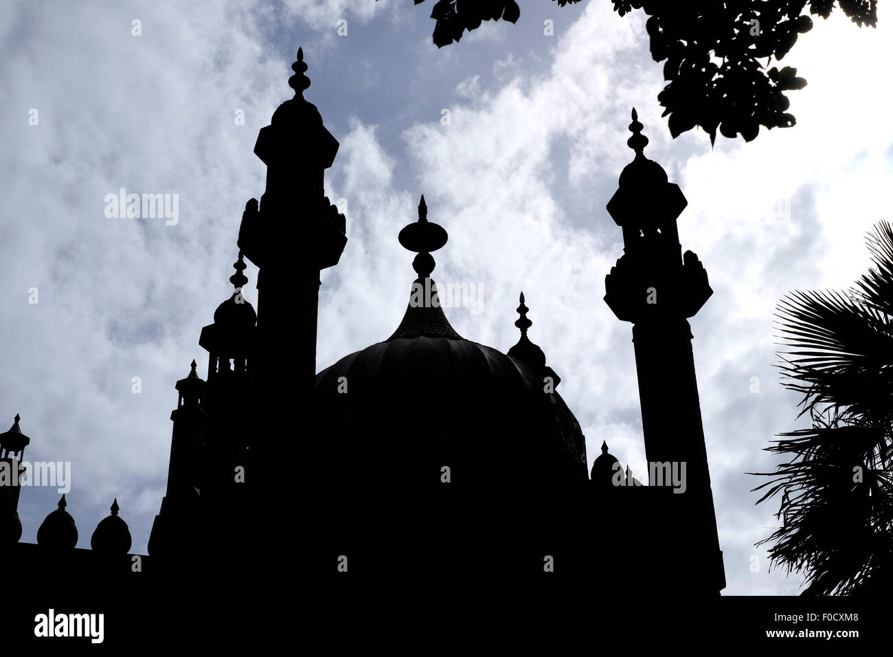 Una vista ravvicinata del Padiglione di Brighton in silhouette Foto Stock