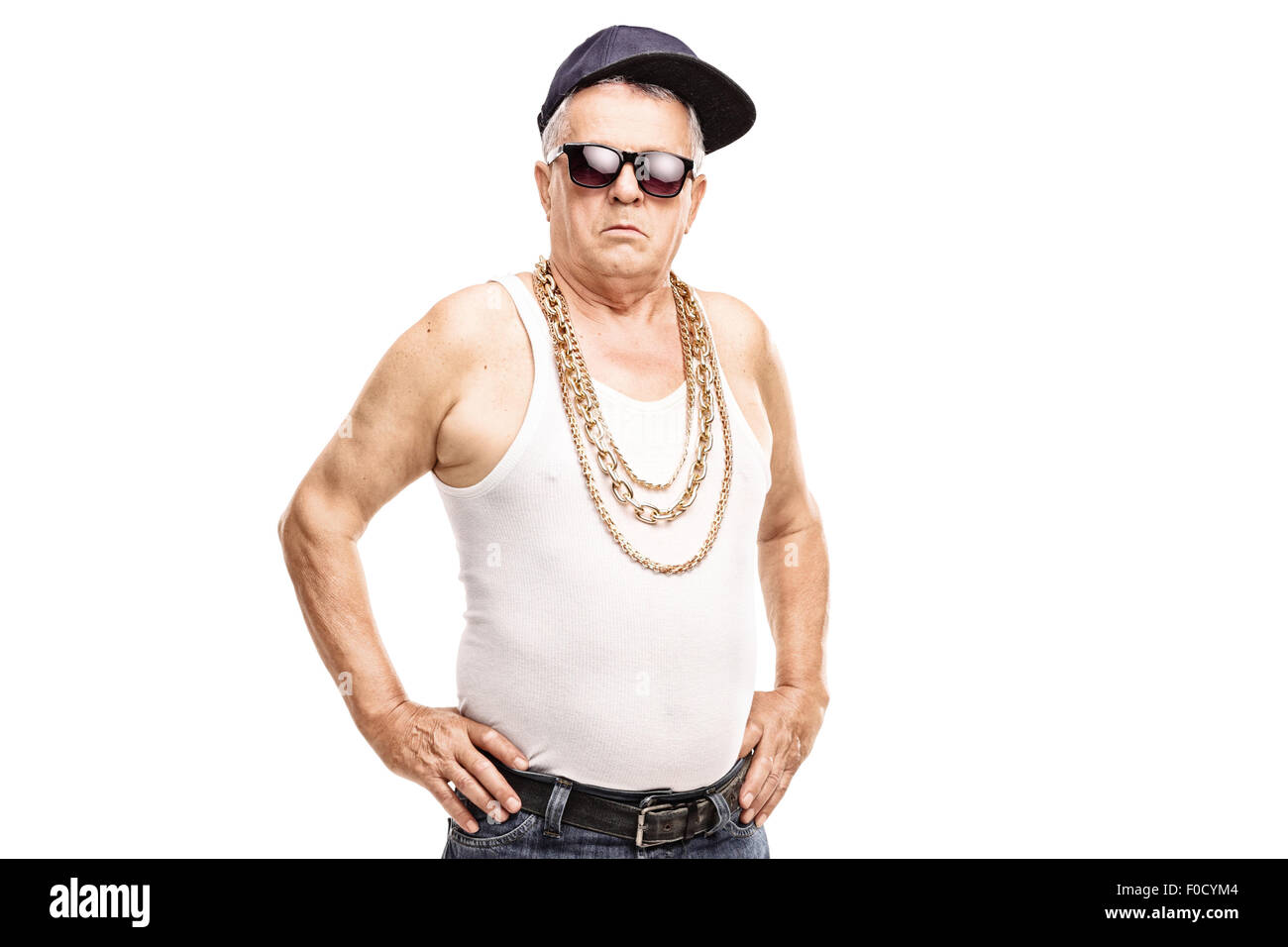 Senior uomo in hip-hop vestiti guardando la telecamera isolata su sfondo  bianco Foto stock - Alamy