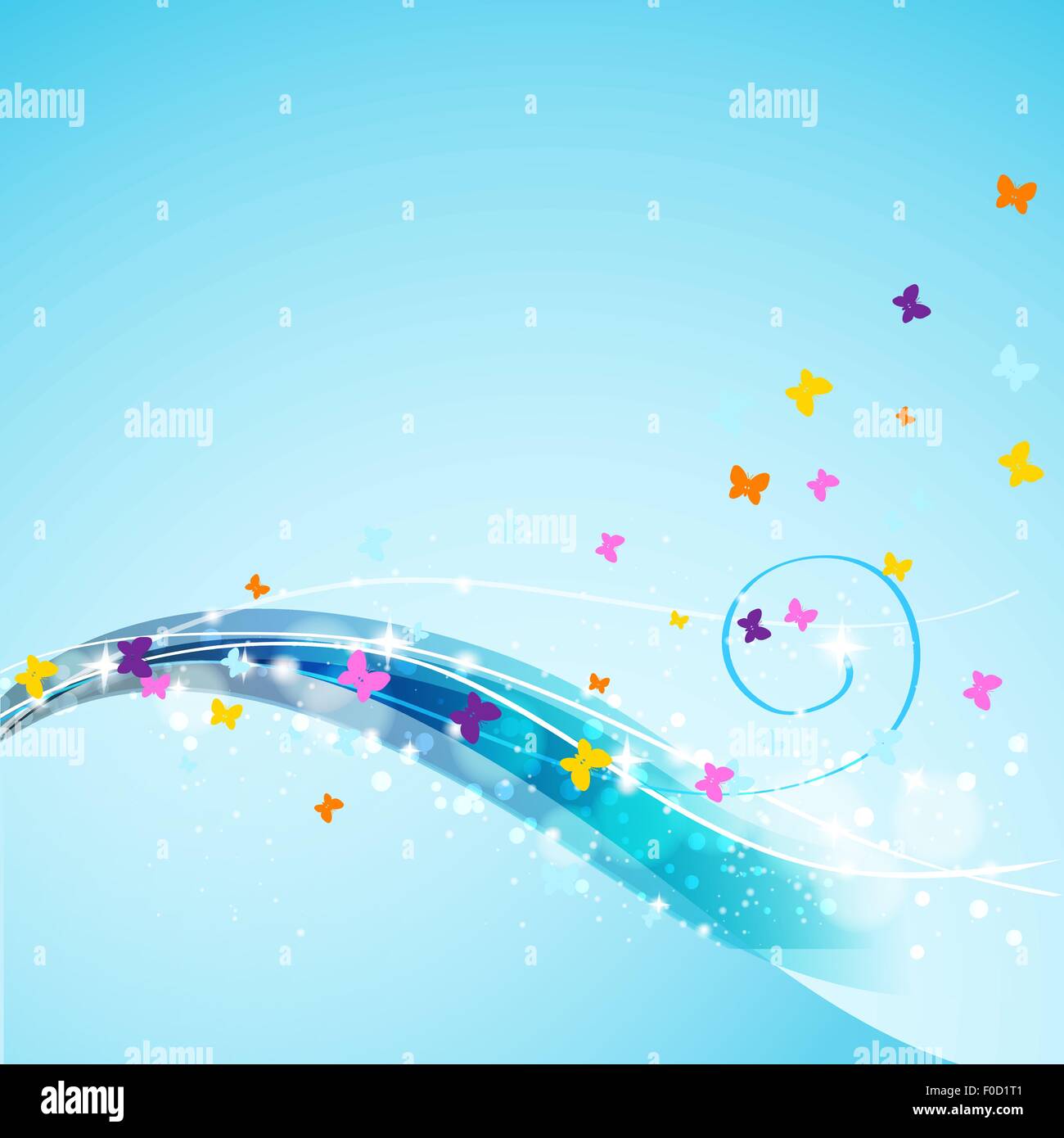 Farfalle volare su un astratto che scorre sullo sfondo Illustrazione Vettoriale