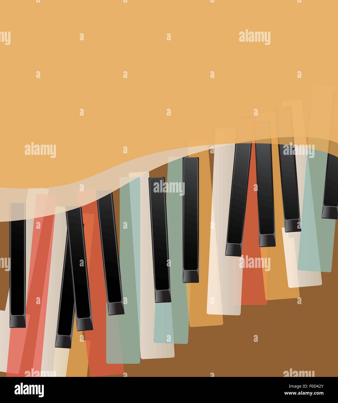 Tasti di pianoforte retrò sfondo arancione con spazio per il testo Illustrazione Vettoriale