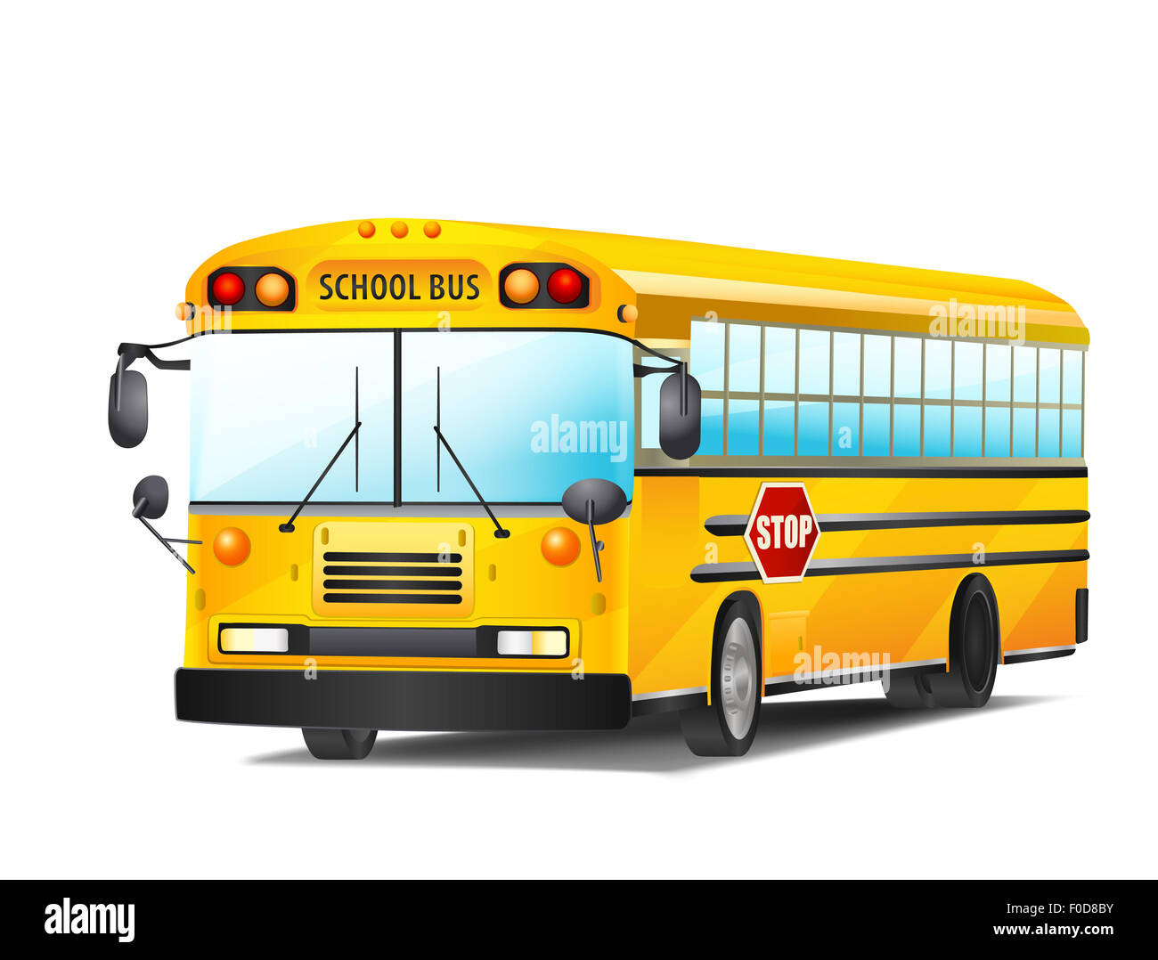 Scuola bus su bianco. illustrazione raster Foto Stock