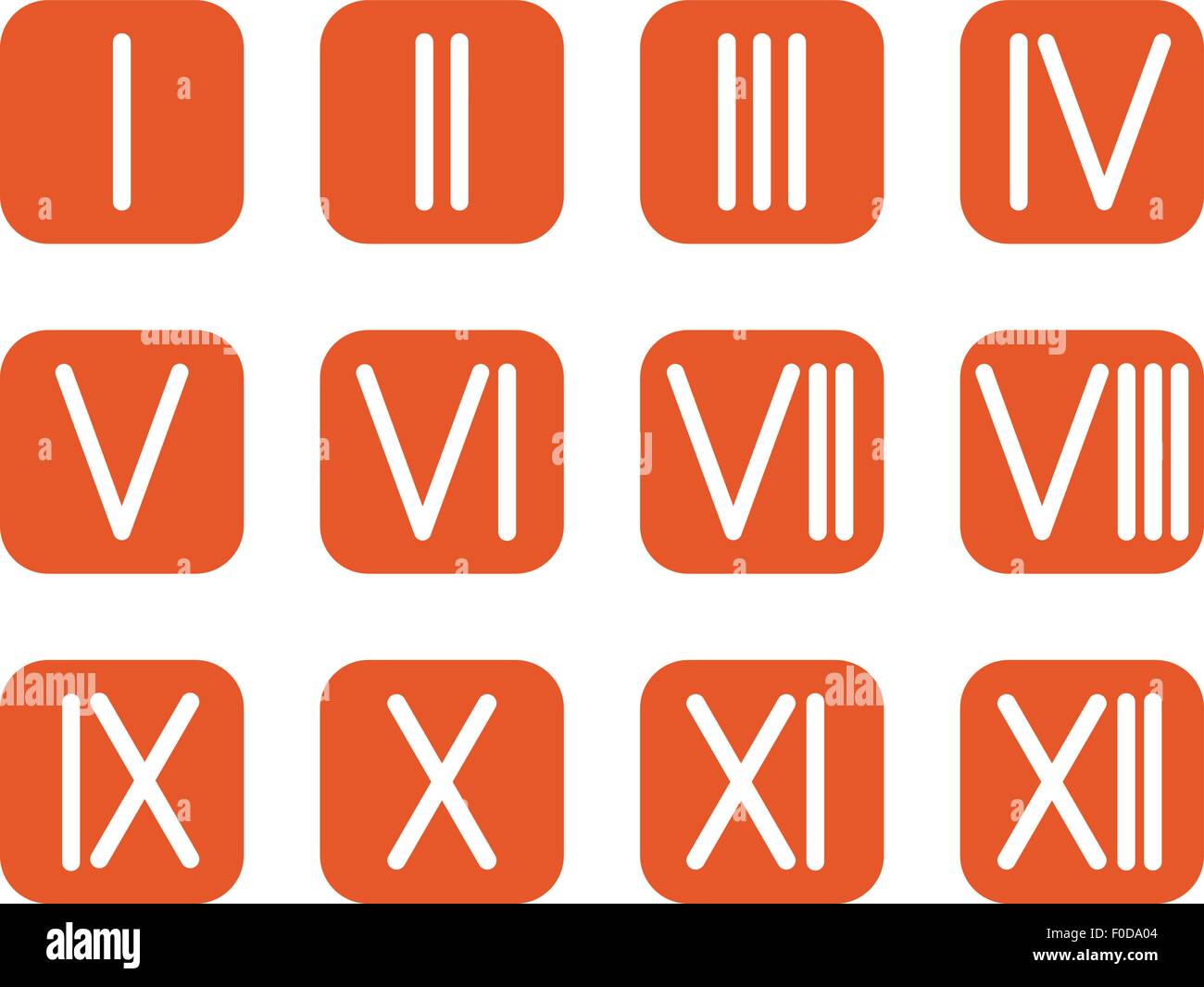 Impostare i numeri romani 1-12 icona vettore. Illustrazione Vettoriale