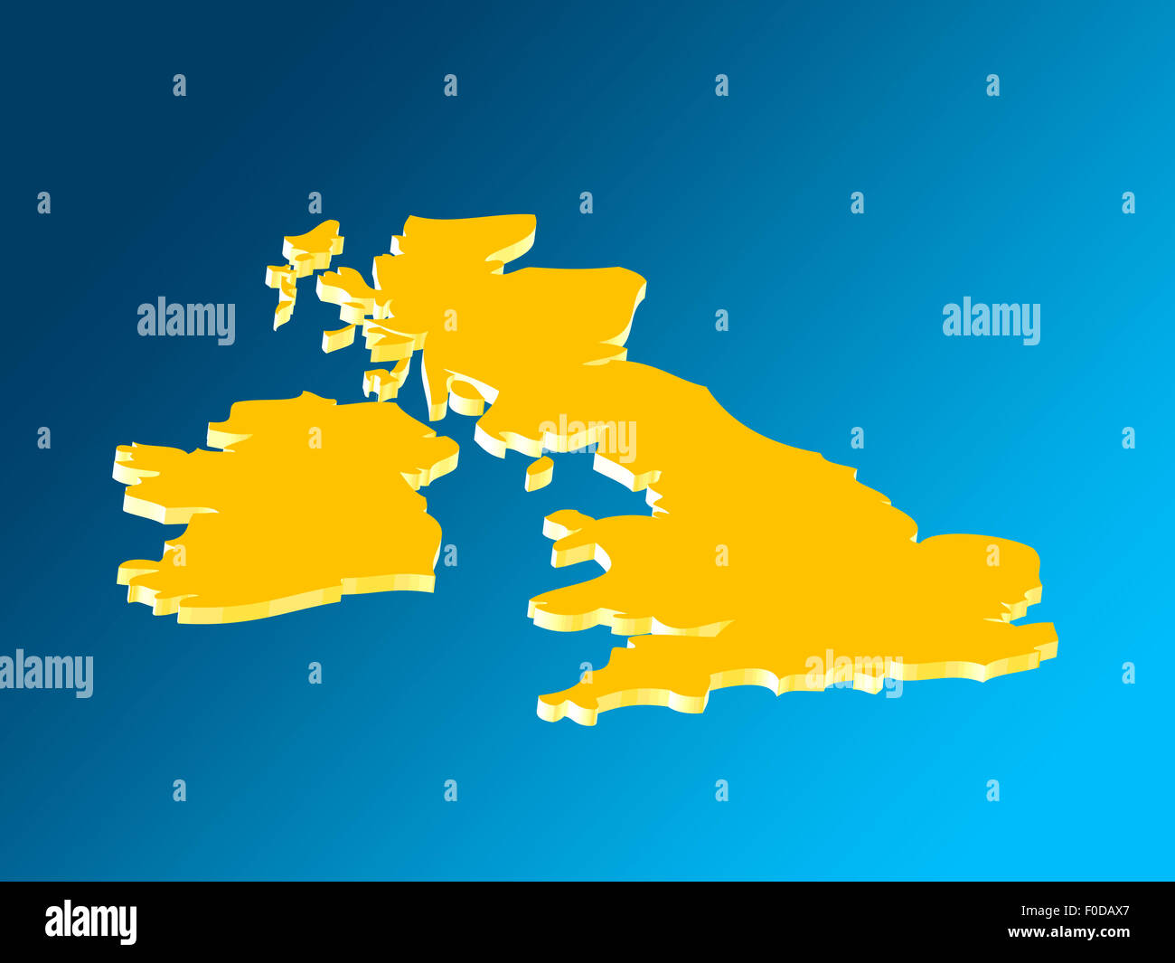 Tridimensionale mappa di contorno di Regno Unito e Irlanda Foto Stock