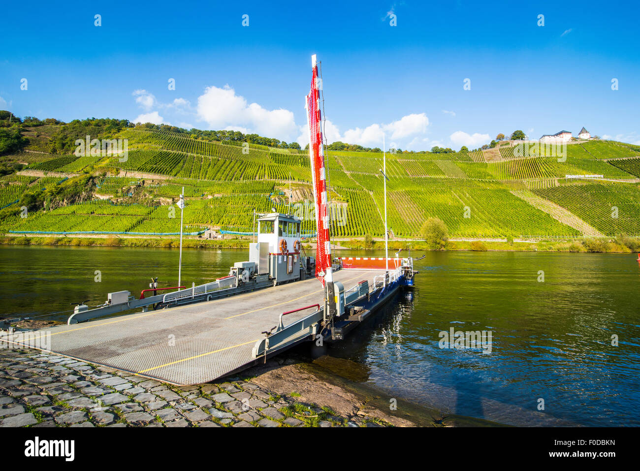 Traversata in traghetto e il Moselle, Pünderich, valle della Mosella, Renania-Palatinato, Germania Foto Stock