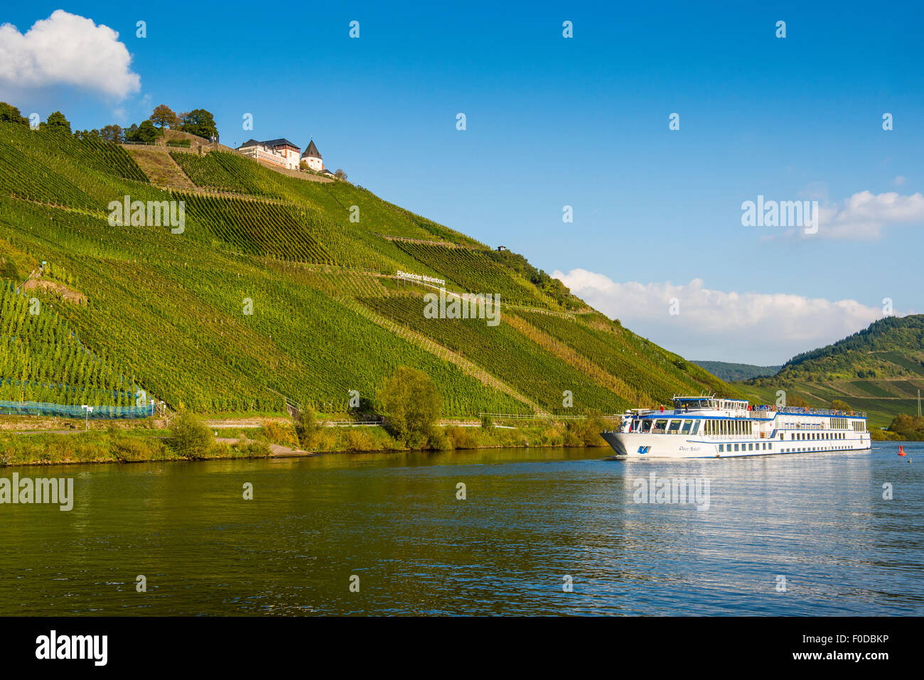 La nave di crociera sul fiume Moselle, Pünderich, valle della Mosella, Renania-Palatinato, Germania Foto Stock