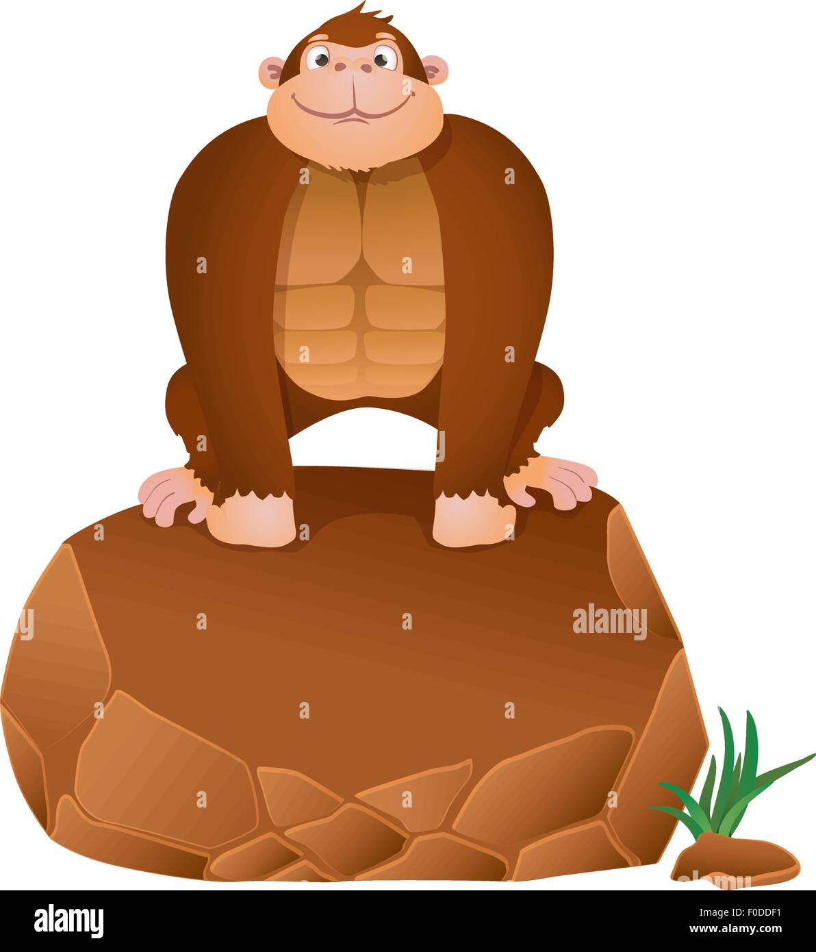 Cartoon gorilla seduto su una pietra. sfondo vettoriale Illustrazione Vettoriale