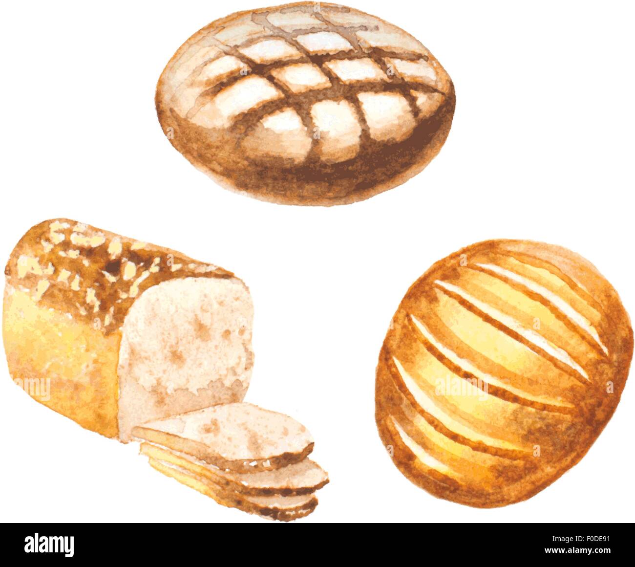 Acquerello pane set. illustrazione vettoriale Illustrazione Vettoriale