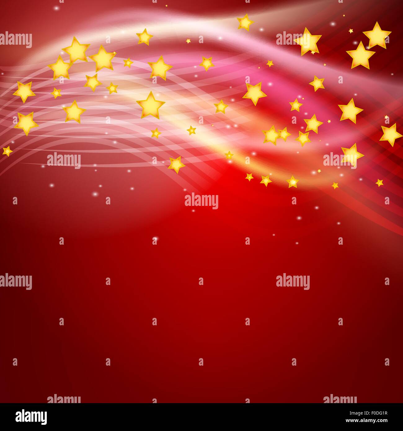Rosso sfondo astratto con stelle volare e raggi di luce Illustrazione Vettoriale