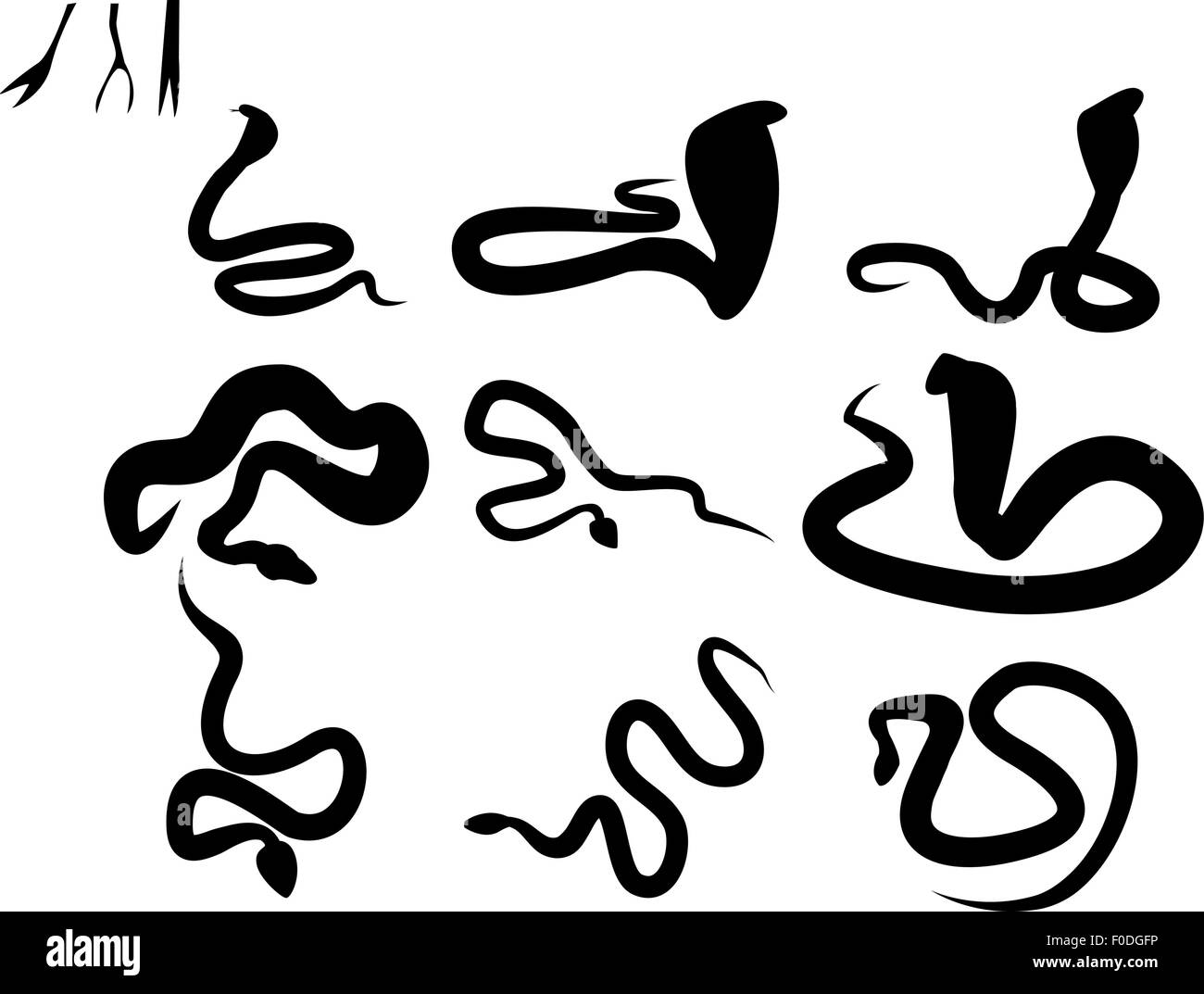 Set di silhouette nera snake e lingua di serpente, vettore Illustrazione Vettoriale