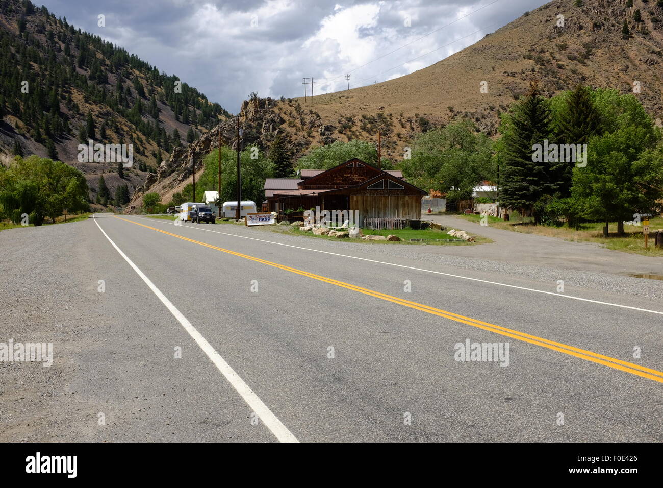 Main Street e il museo di Clayton, Idaho Foto Stock