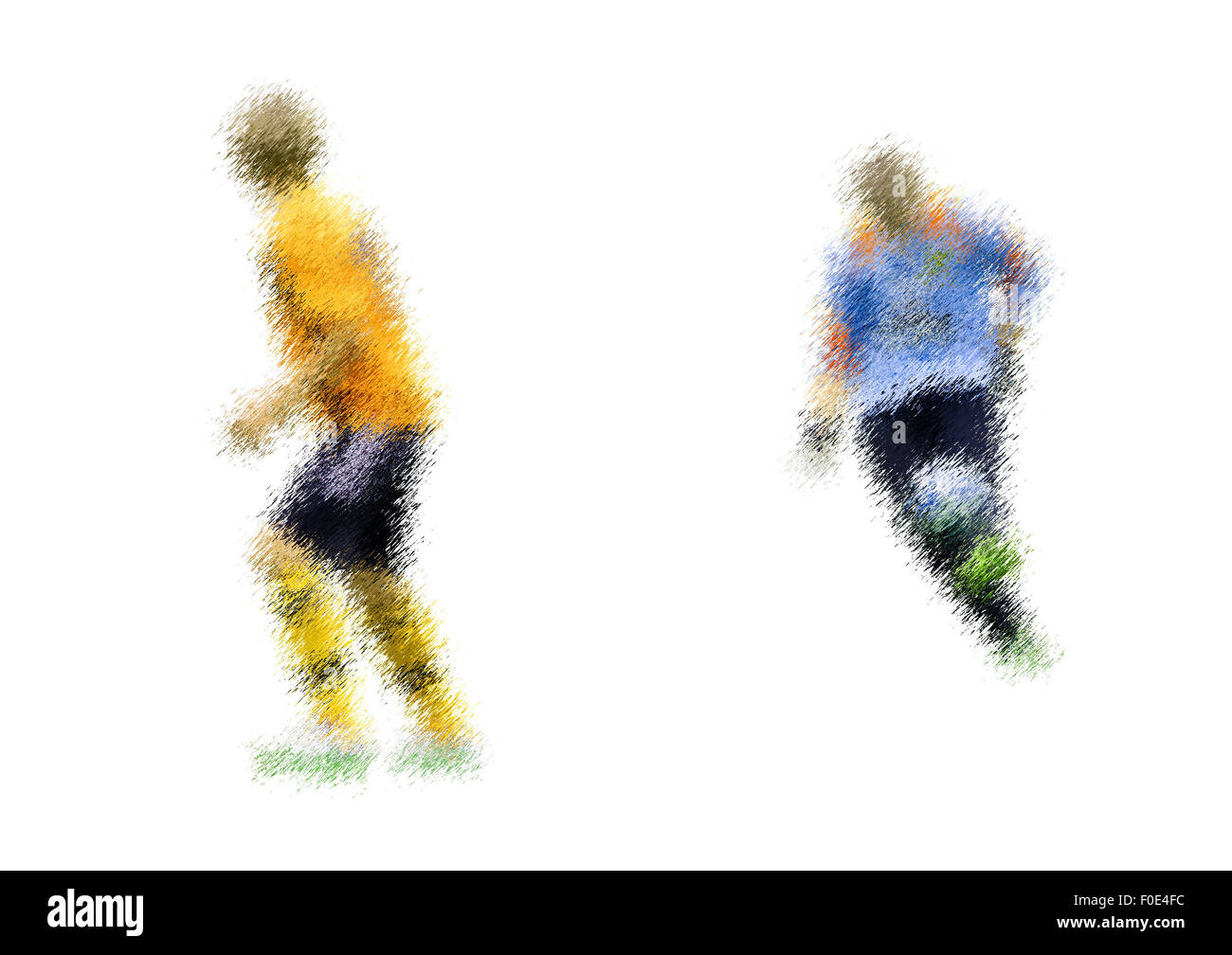 Il portiere in azione. Abstract illustrazione digitale di soccer football giocatori, gli adolescenti circa quindici anni, in azione isolare Foto Stock