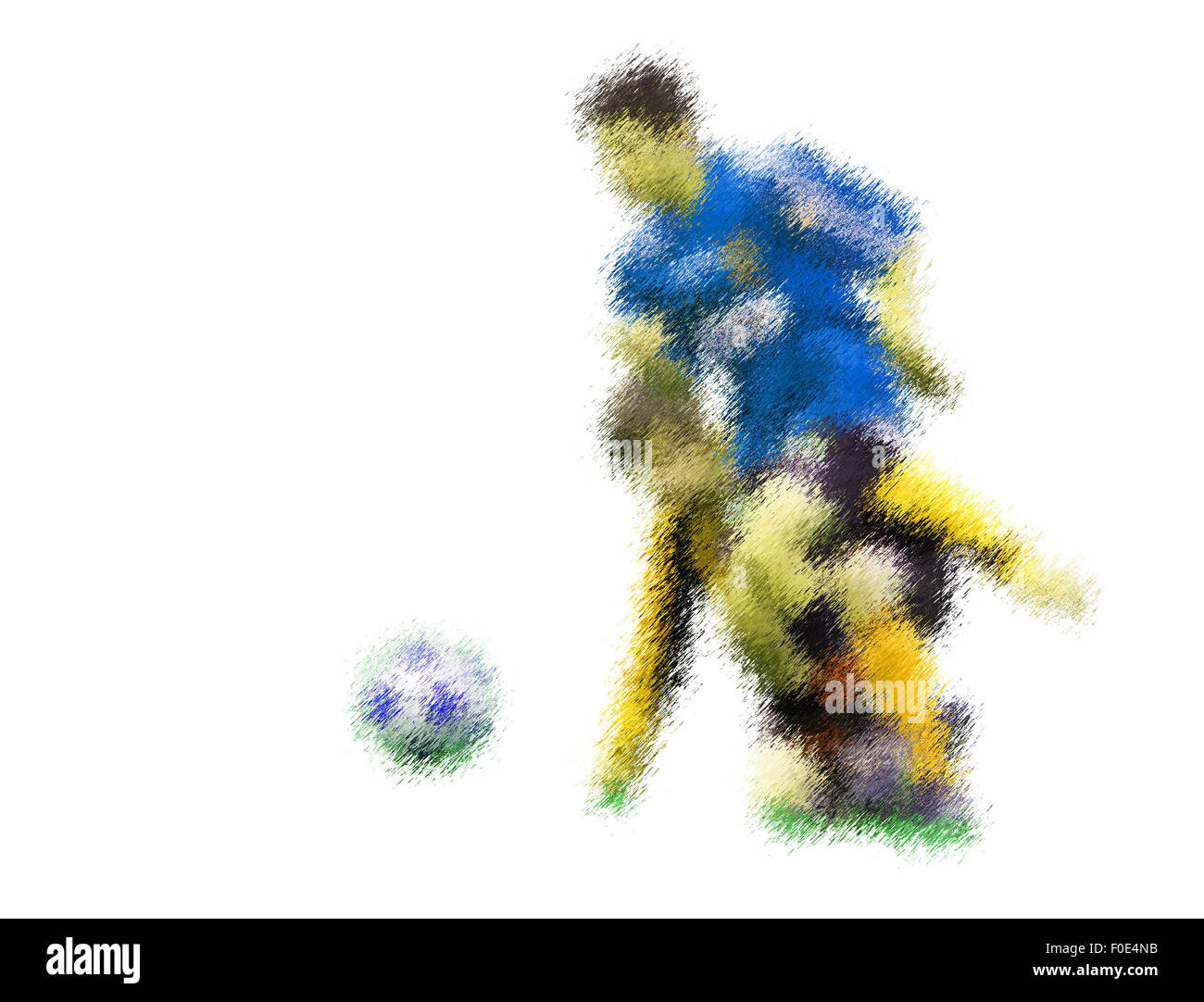 Il blu e il giallo dei giocatori. Abstract illustrazione digitale di soccer football giocatori, gli adolescenti circa quindici anni, in azione isol Foto Stock