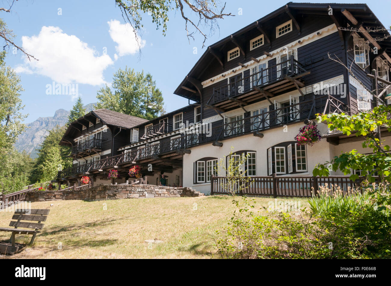 Lake McDonald Lodge nel Parco Nazionale di Glacier, Montana, USA. Foto Stock