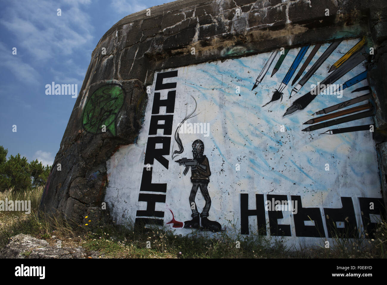 Spiaggia,Francia,Sabbia,WW2 BUNKER,Fortino, Foto Stock