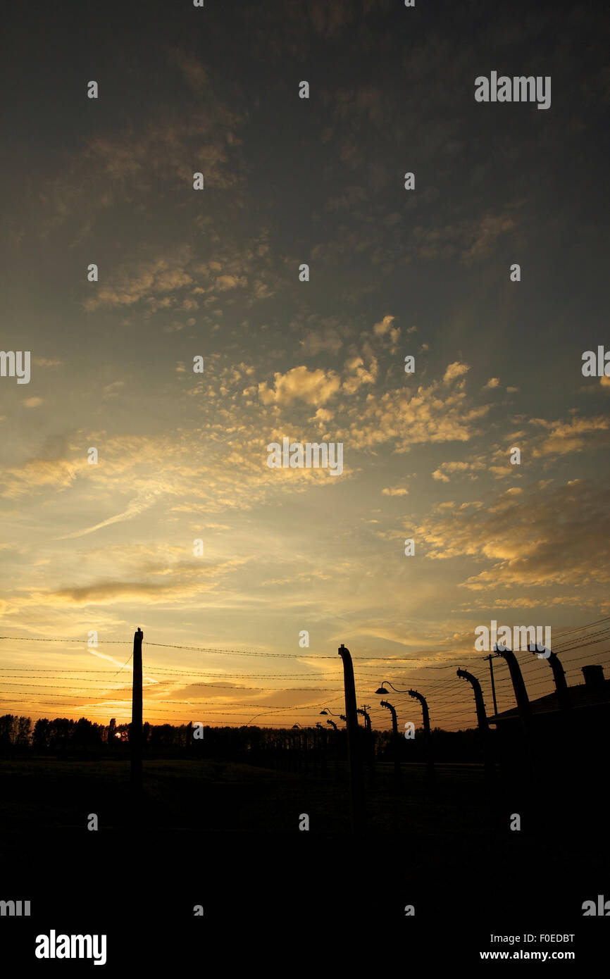 Filo spinato in Auschwitz II-Birkenau Campo di concentramento in Polonia nei pressi di Cracovia. Foto Stock