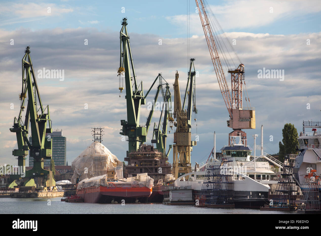 Gdansk, a nord di Polonia sul Mar Baltico, enormi navi con gru di cantiere di Danzica. La Polonia 2013. Foto Stock