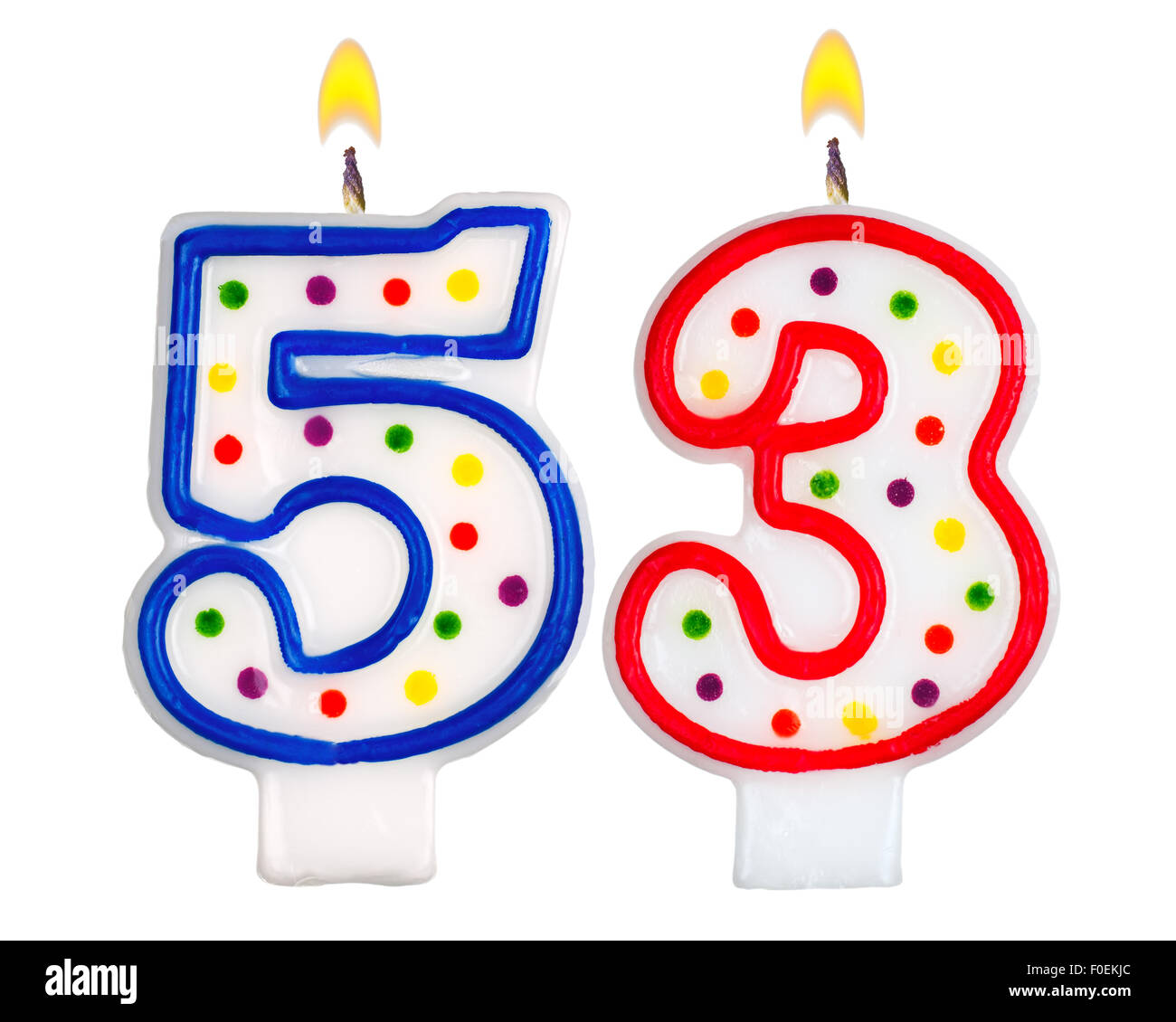 Candele di compleanno numero cinquanta tre Foto Stock