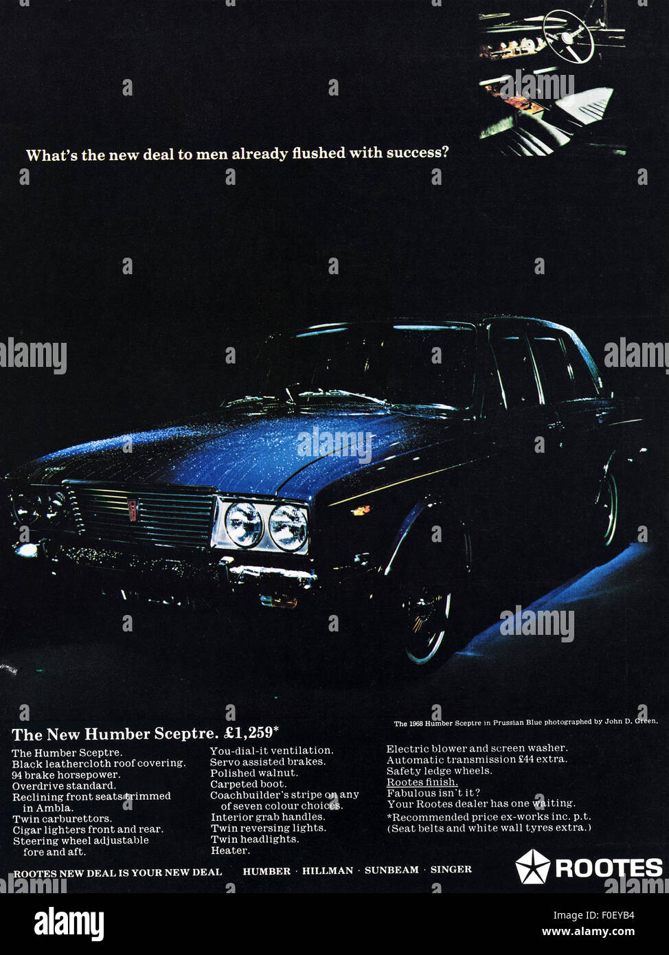 Anni sessanta annuncio. Annuncio rivista datata 1968 pubblicità nuova Rootes Humber Sceptre berlina familiare autovettura. Foto Stock
