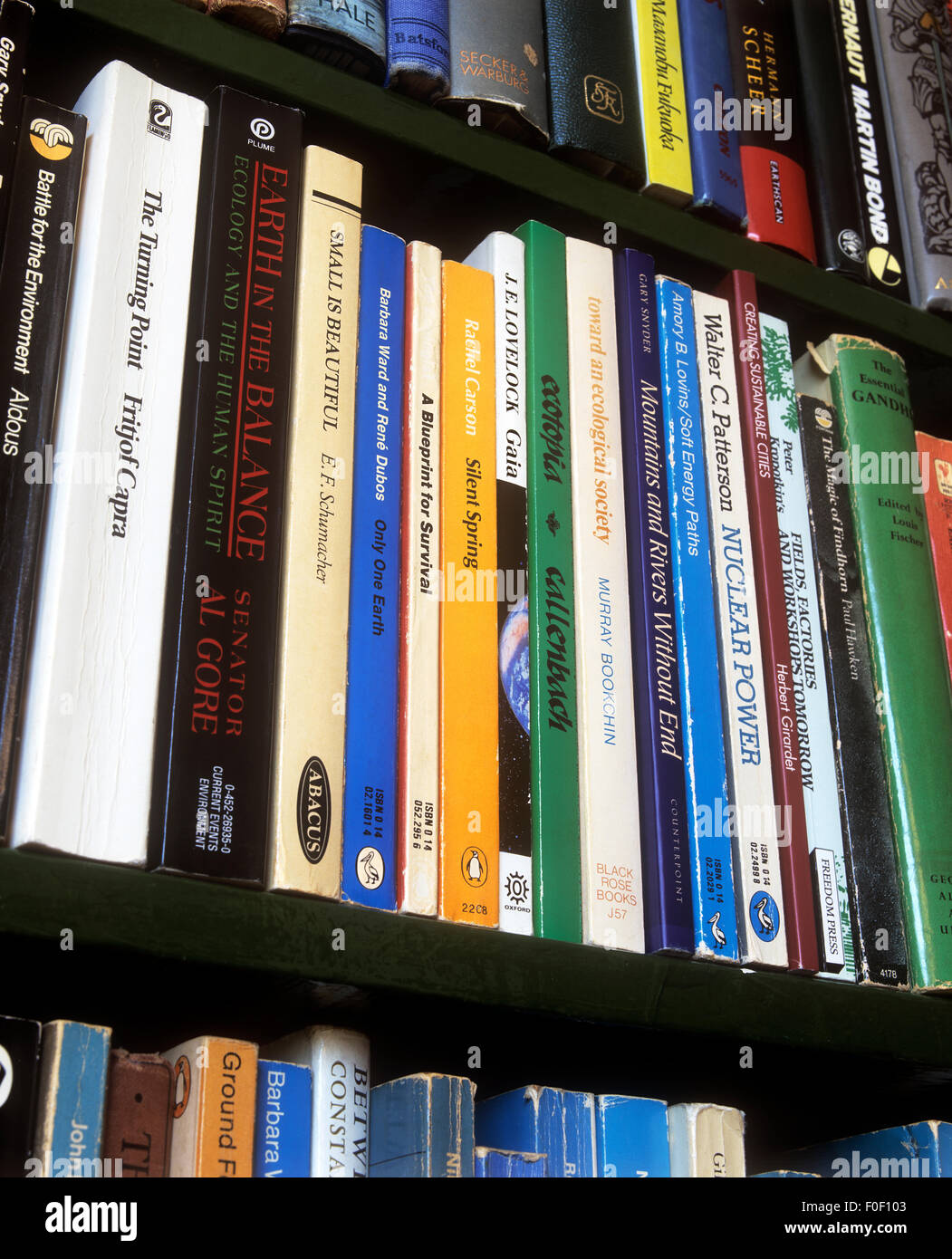 Una selezione di libri, principalmente sulle questioni ambientali e argomenti correlati. Foto Stock