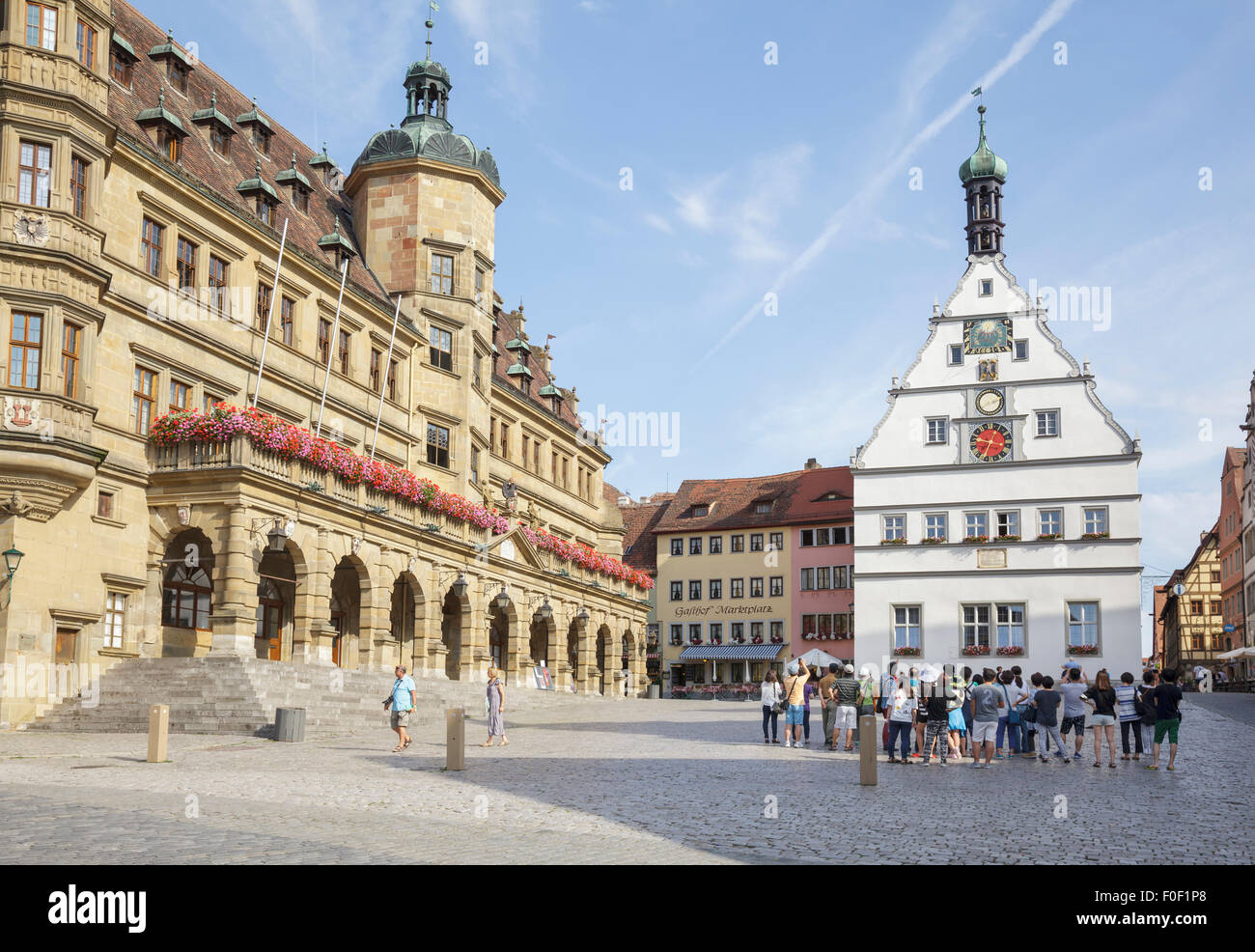 Marktplatz Piazza del Mercato, Rothenburg ob der Tauber, Franconia, Baviera, Germania Foto Stock