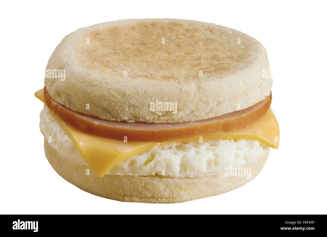 La colazione panino, muffin inglese formaggio, uova strapazzate White Foto Stock