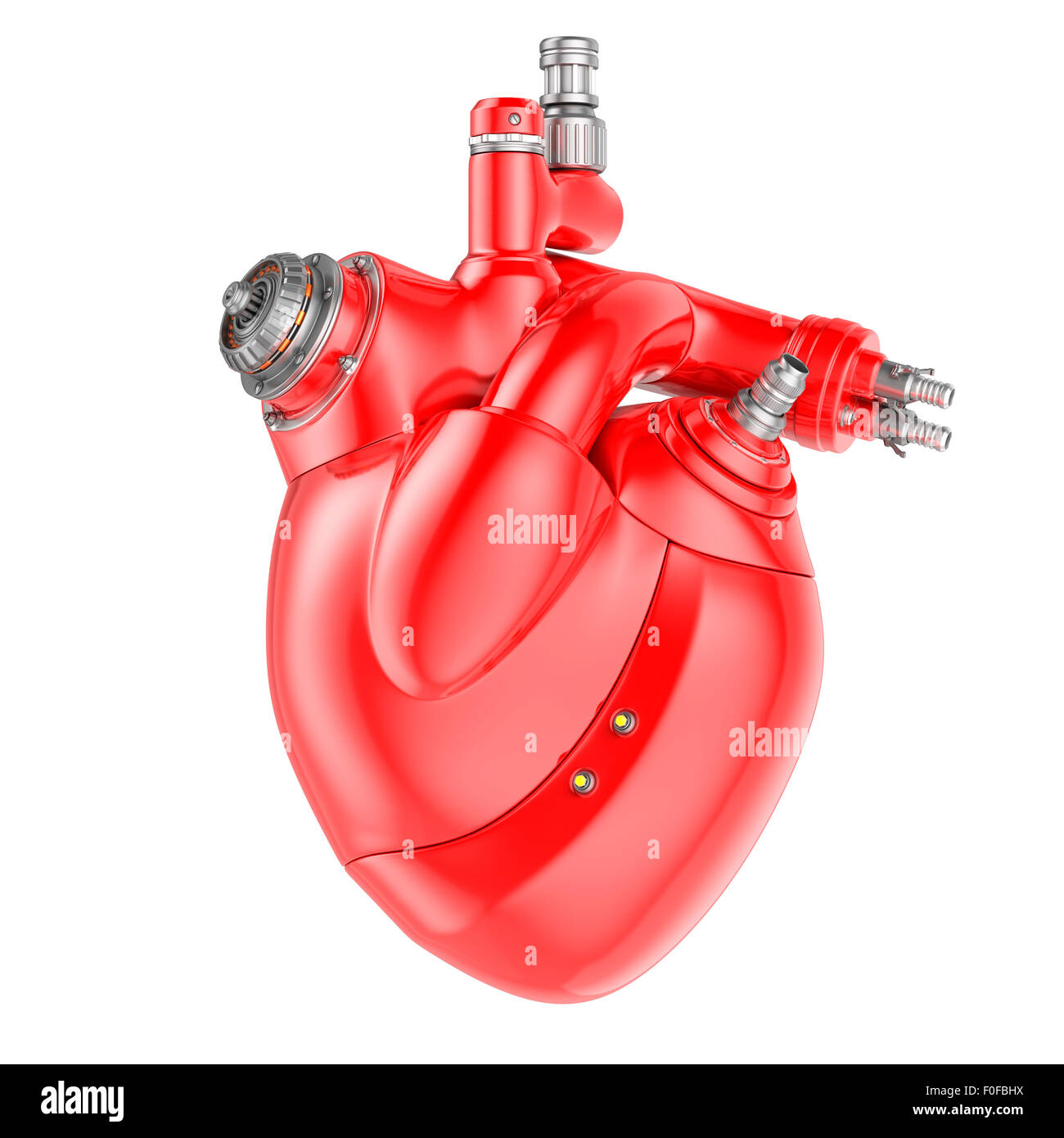 Cuore meccanico su uno sfondo bianco. Percorso di clipping incluso Foto Stock