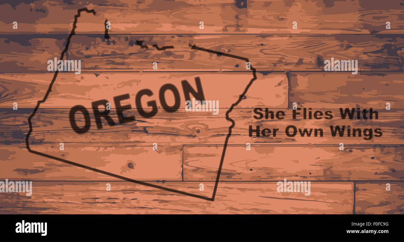 Oregon state mappa marca su tavole di legno con contorno della mappa e lo stato di moto Foto Stock