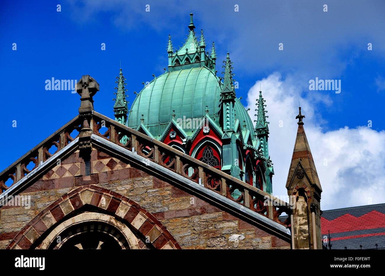 Boston, Massachusetts: Flamboyant neo-gotico definisce la storica Vecchia Chiesa sud in Copley Square Foto Stock