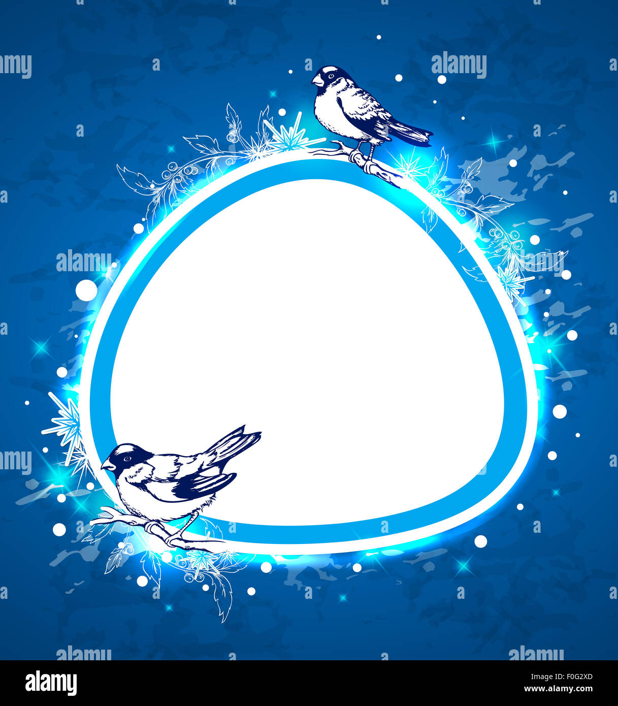 Blu sullo sfondo di Natale con uccelli e decorazioni Foto Stock