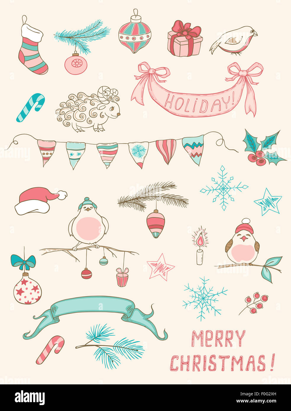 Set di Natale doodle gli elementi di design Foto Stock