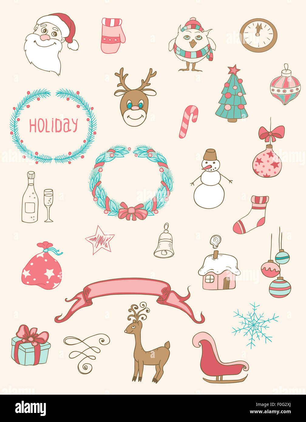 Set di Natale doodle gli elementi di design Foto Stock