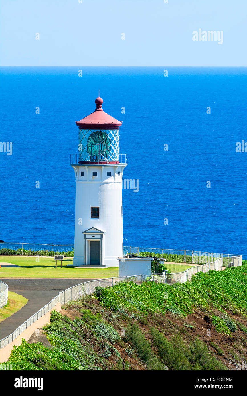 Una bellissima vista della Daniel Inouye Kilauea Point lighthouse sull'isola hawaiana di Kauai Foto Stock