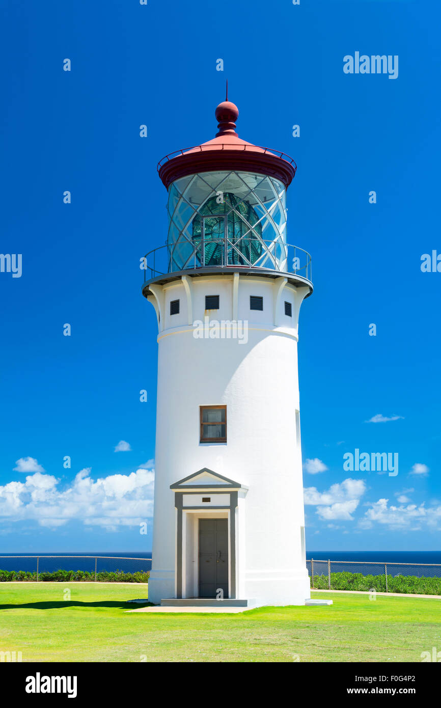 Una bellissima vista della Daniel Inouye Kilauea Point lighthouse sull'isola hawaiana di Kauai Foto Stock