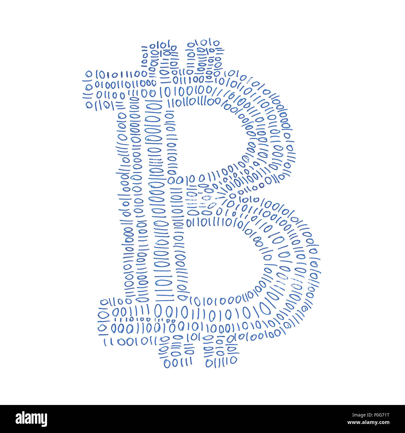 Bitcoin digitale, disegnati a mano il simbolo di un decentramento digitale crypto moneta, lettera b su sfondo bianco. Foto Stock