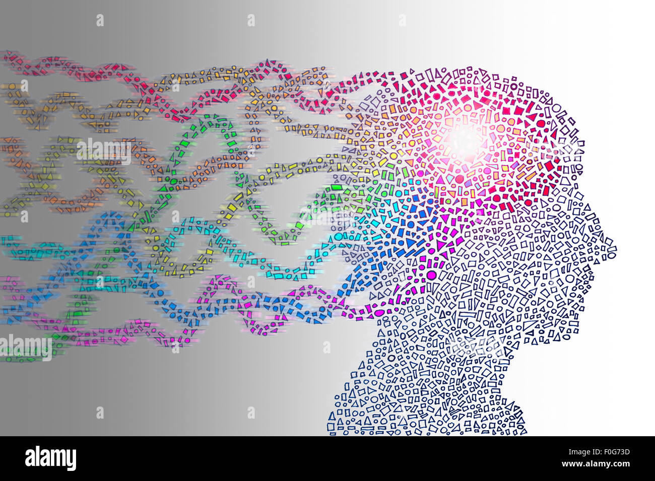 Testa umana mostra potenti flussi di mente del cervello. Foto Stock