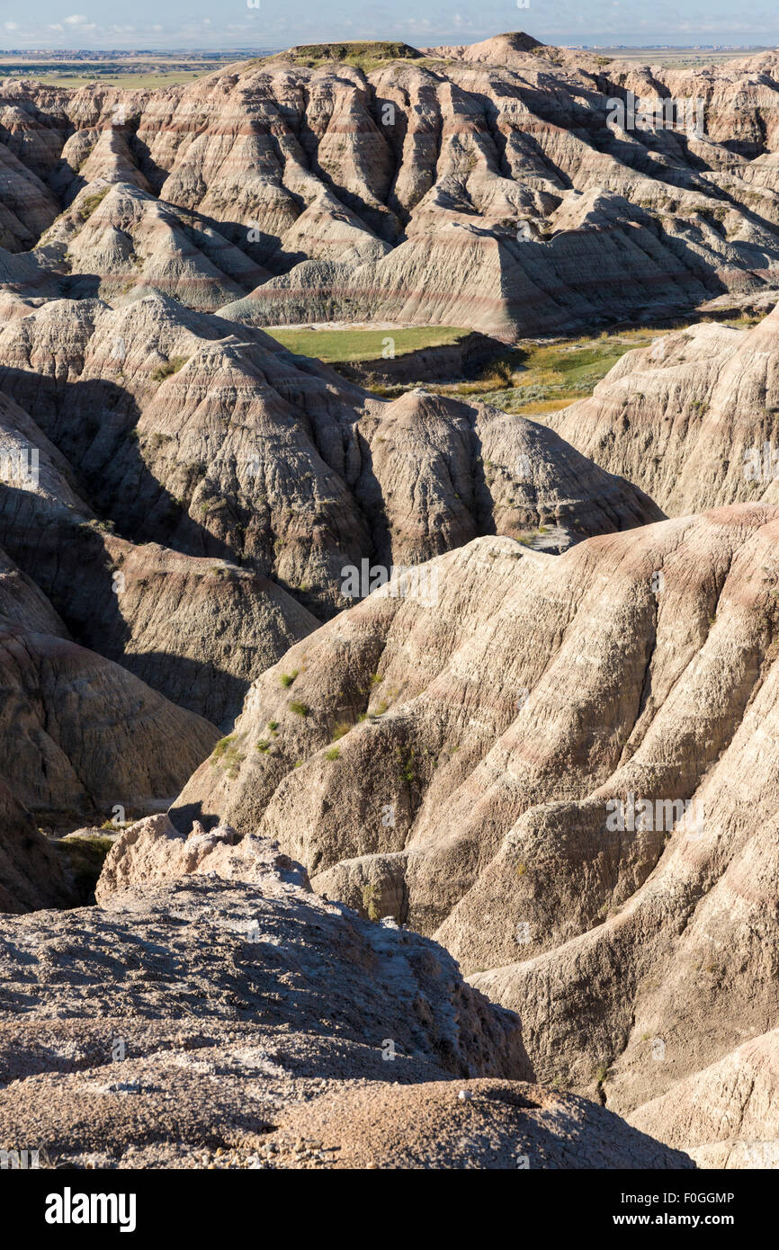 Colline erose nel Parco nazionale Badlands vicino bacino Burns si affacciano lungo Badlands Loop Road Foto Stock