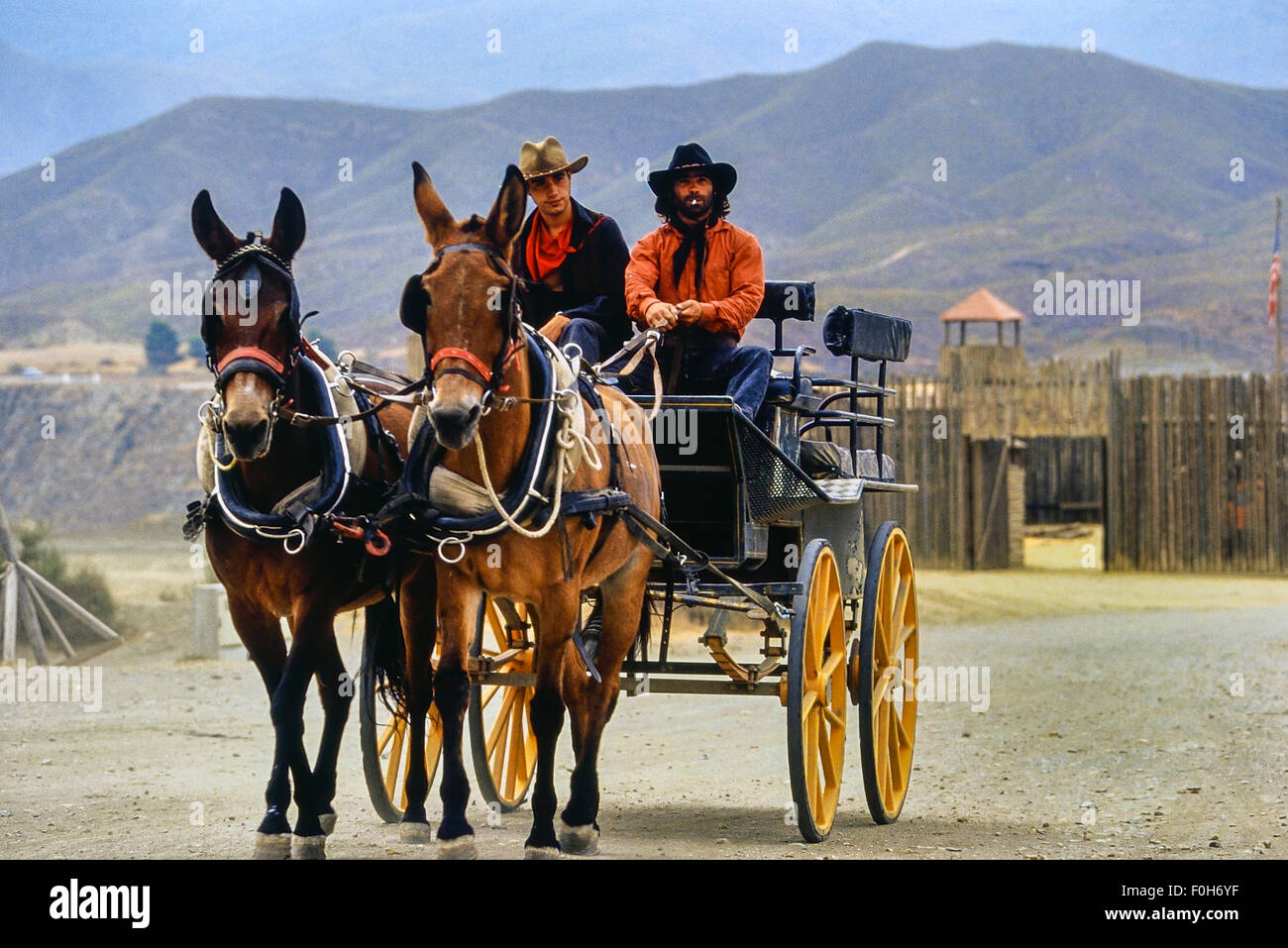 I cowboys al Texas Hollywood/Fort Bravo occidentale-stile parco a tema. Almeria. Spagna Foto Stock