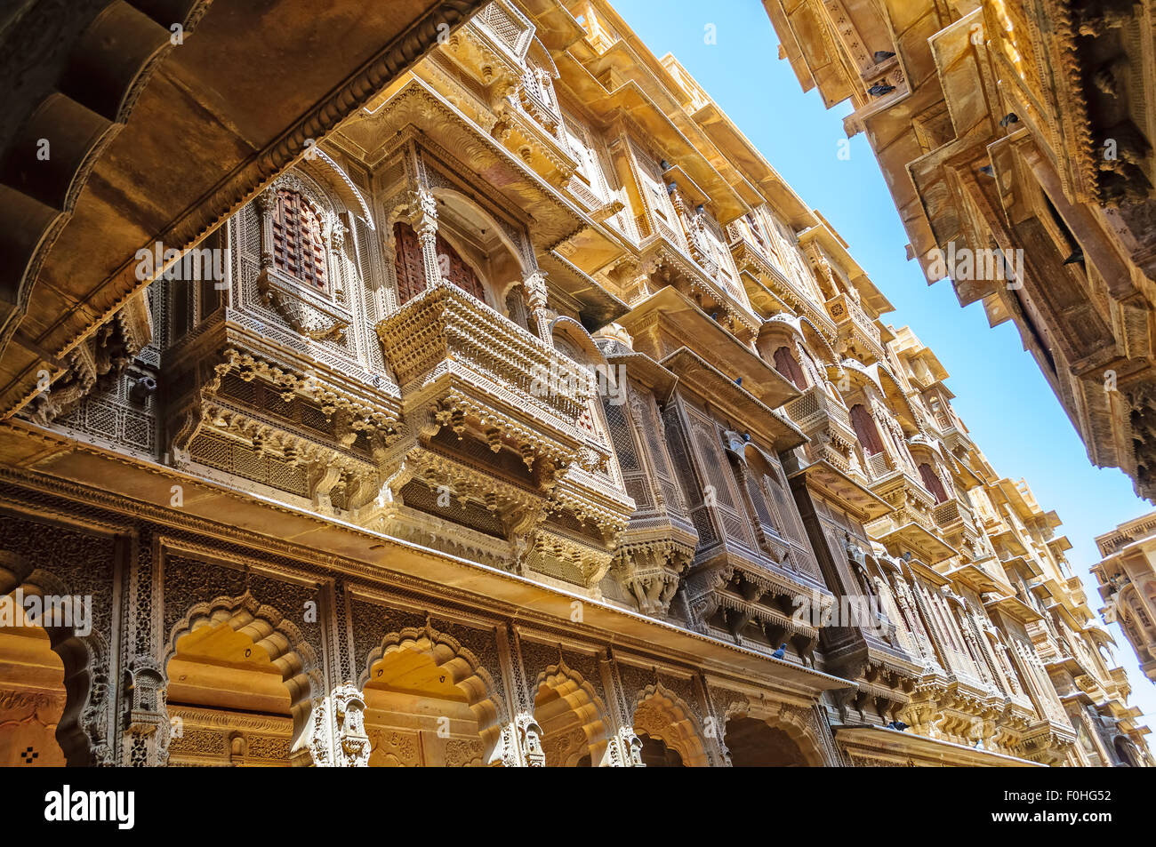 Diverse parti del ricco imprenditore's House mansion di Jaisalmer, Rajsthan, India con spazio di copia Foto Stock