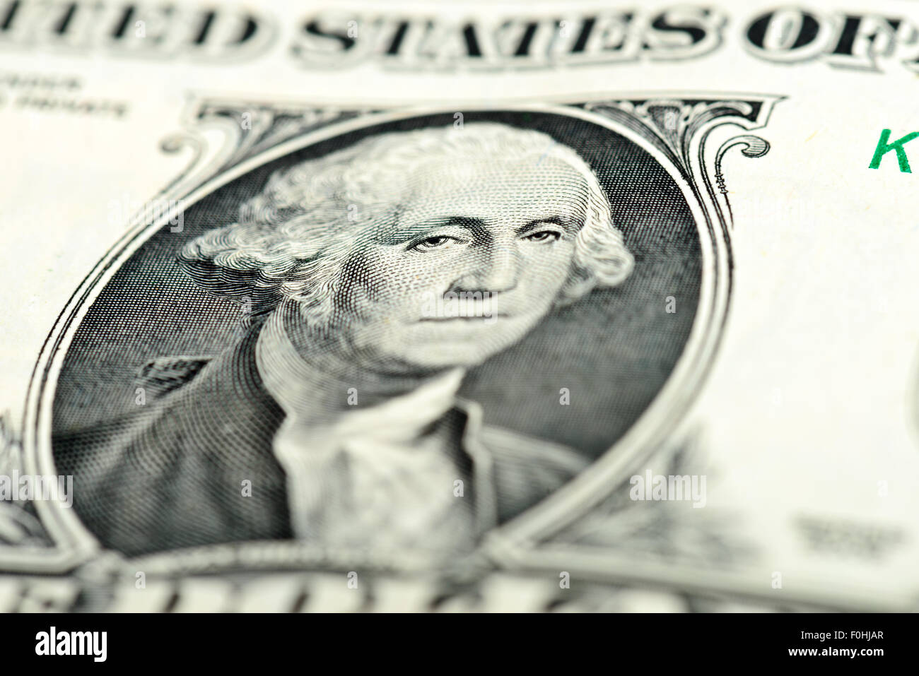 Un dollaro frammento macro agli occhi di Washington Foto Stock